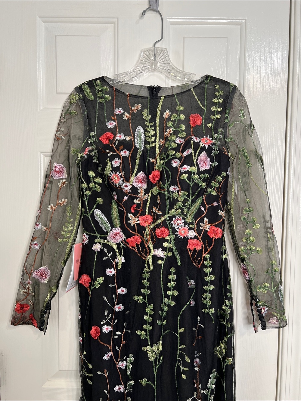 NWT JJ's House Antosia Black Lace floral Maxi Dress long sleeve size US 4 - Picture 6 of 12